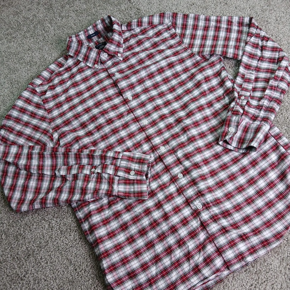 J.Crew Mens Flex Oxford Slim Fit Plaid Button Down Shirt Red White Large